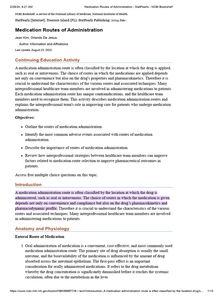 Medication Routes of Administration | PDF | Vein | Clinical Medicine