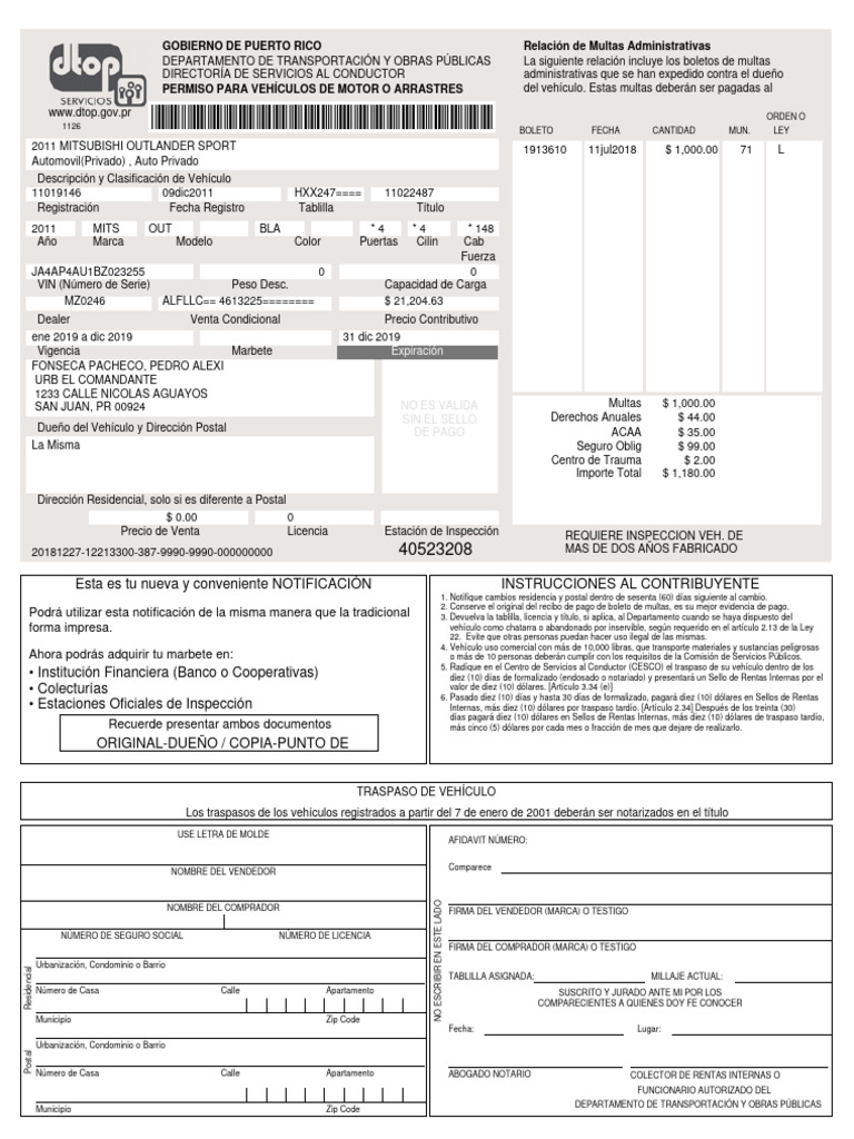Gobierno de Puerto Rico Relación de Multas Administrativas | PDF