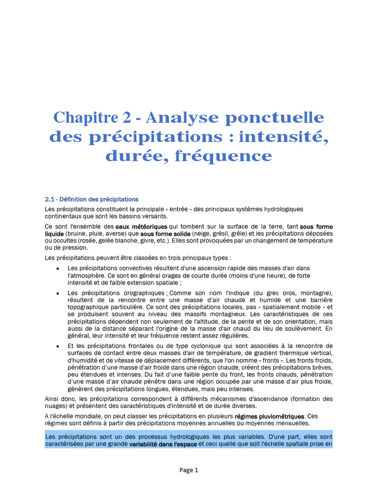 BTP 146 Chapitre 2 Analyse Ponctuelle Des Précipitations | PDF ...