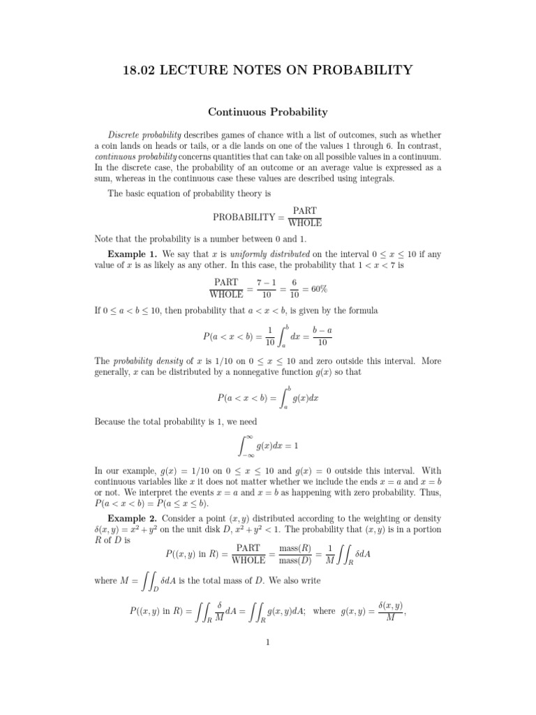 Continuous Probability Lecture Notes | PDF | Variance | Probability ...