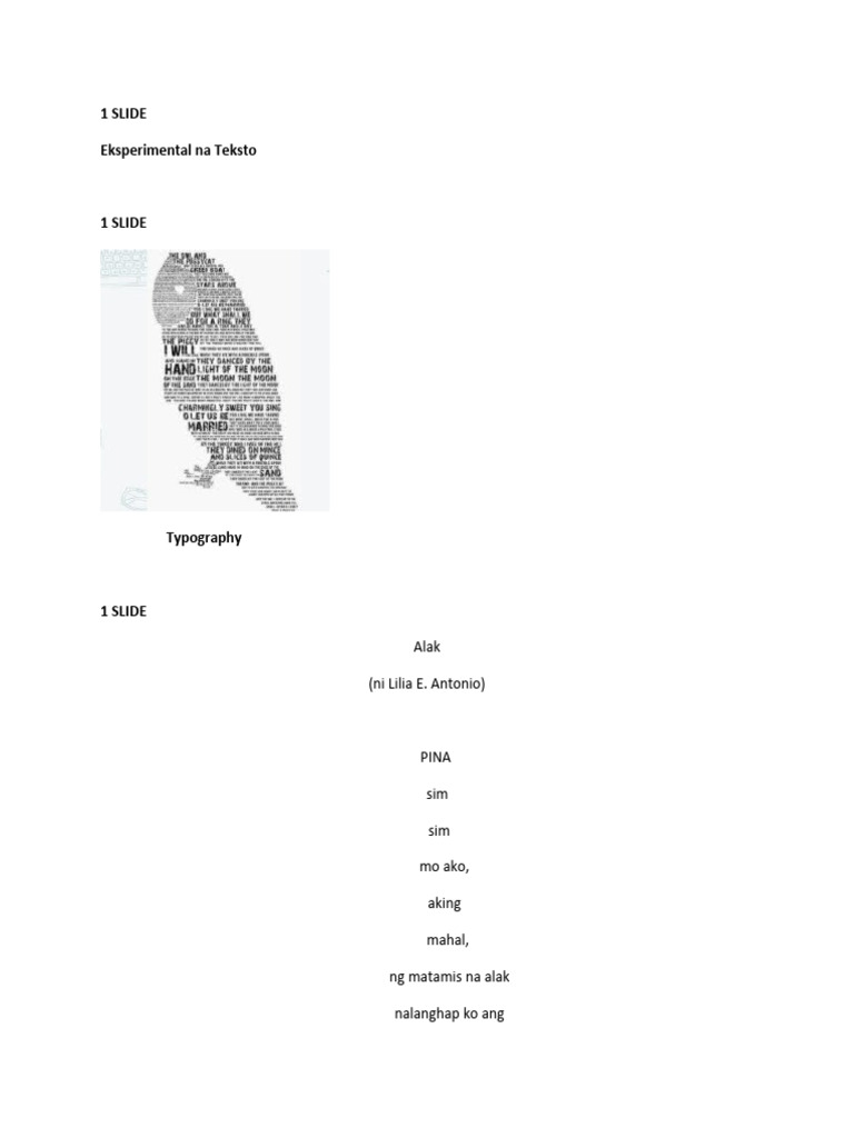 EKSPERIMENTAL NA TEKSTO AT MGA BATAYAN (Malikhaing Pagsulat NG Tula ...