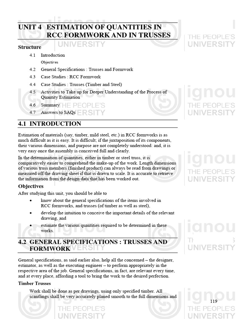 RCC Formwork and Truss Quantity Estimation | PDF | Framing ...