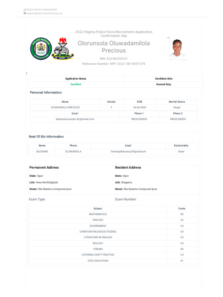 Nigeria Police Force Recruitment Portal | PDF