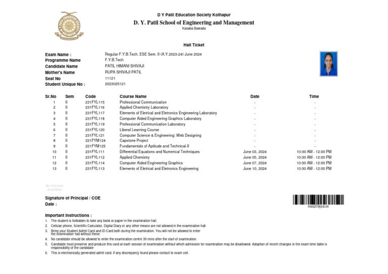 Hall Ticket | PDF | Computing | Engineering