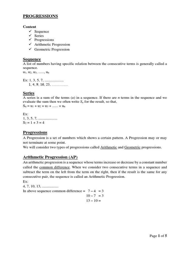 Understanding Sequences and Progressions | PDF | Sequence | Numbers