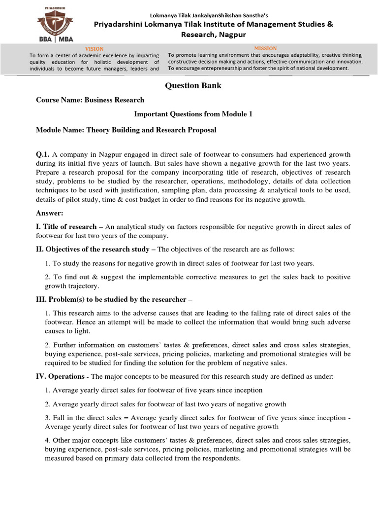 Model Question Answer For Module No. 1 For Business Research Course ...