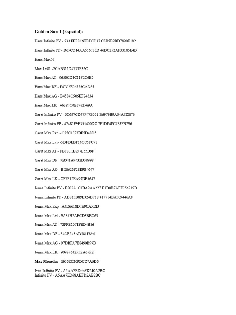 Golden Sun Cheat Codes (Español) | PDF