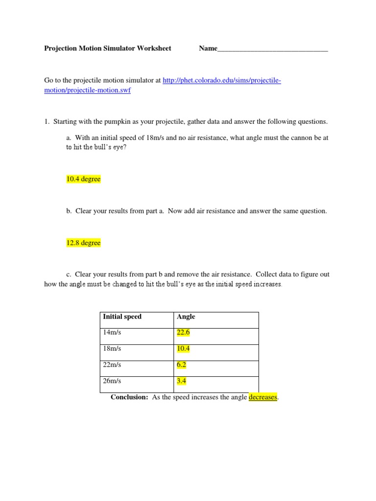 Projectile Motion Practice Worksheet Worksheet List