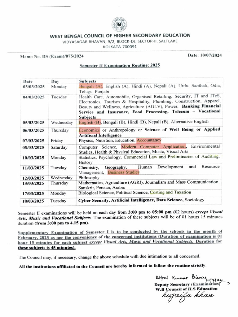Wbchse Semester 02 Rutine 2025 Pdf Science