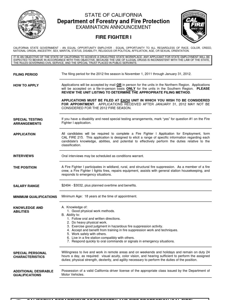 CAL FIRE Firefighter I Application Guide | PDF | Firefighter | California