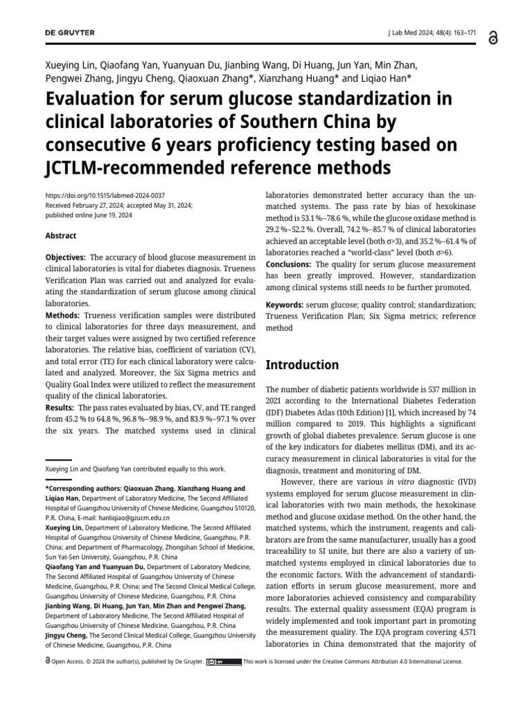 10.1515 - Labmed 2024 0037 | PDF | Accuracy And Precision | Standard ...