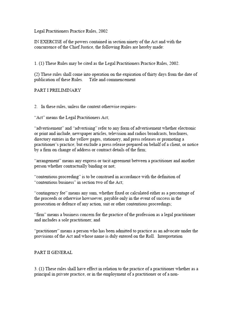 Legal Practitioners Practice Rules 2002 | PDF | Lawyer | Solicitor