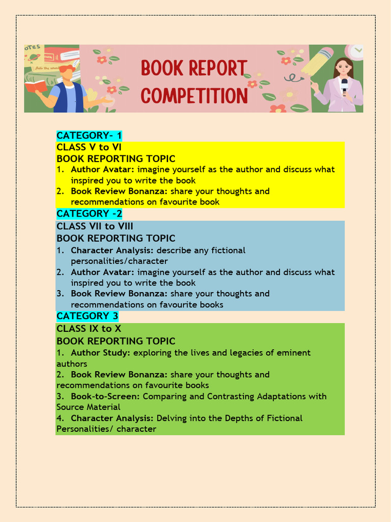 Book Reporting Competition Guidelines | PDF | Career & Growth