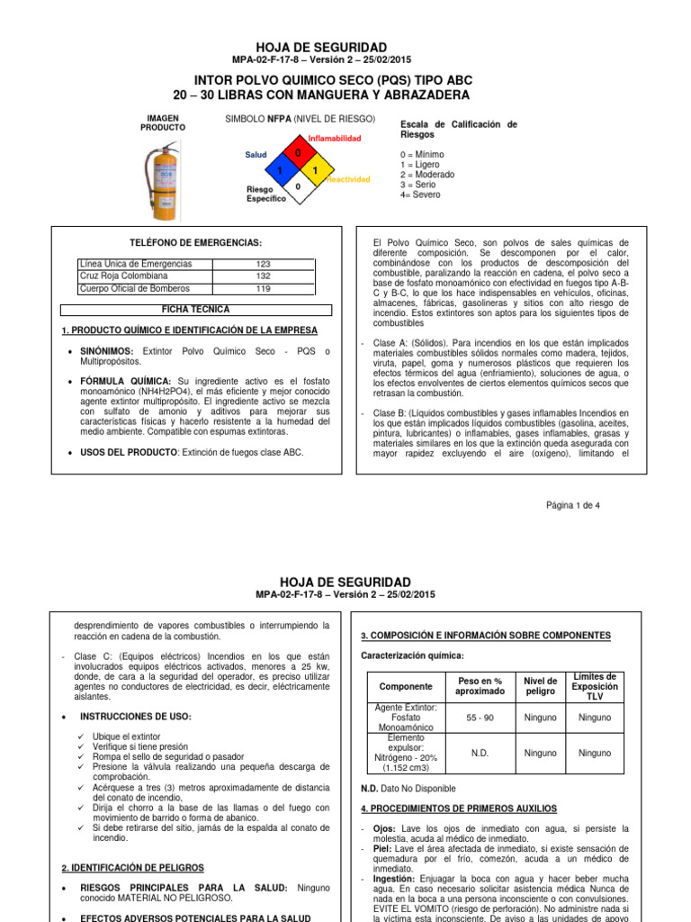 POLVO QUIMICO SECO-FICHA TECNICA | PDF | Agua | Combustión