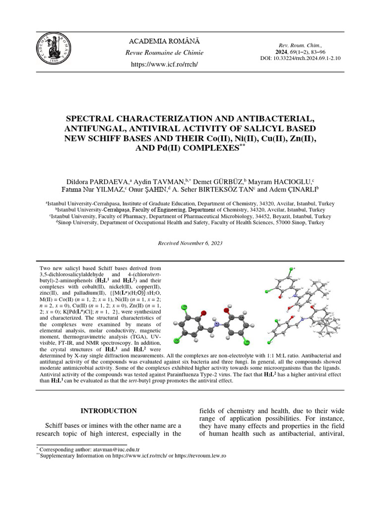 Antimicrobial Activity of New Schiff Bases | PDF | Coordination Complex ...