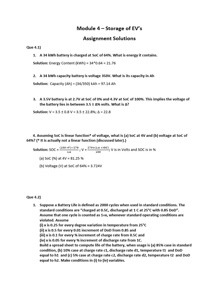 Week 4 Assignments Solutions - Upload | PDF | Lithium Ion Battery ...