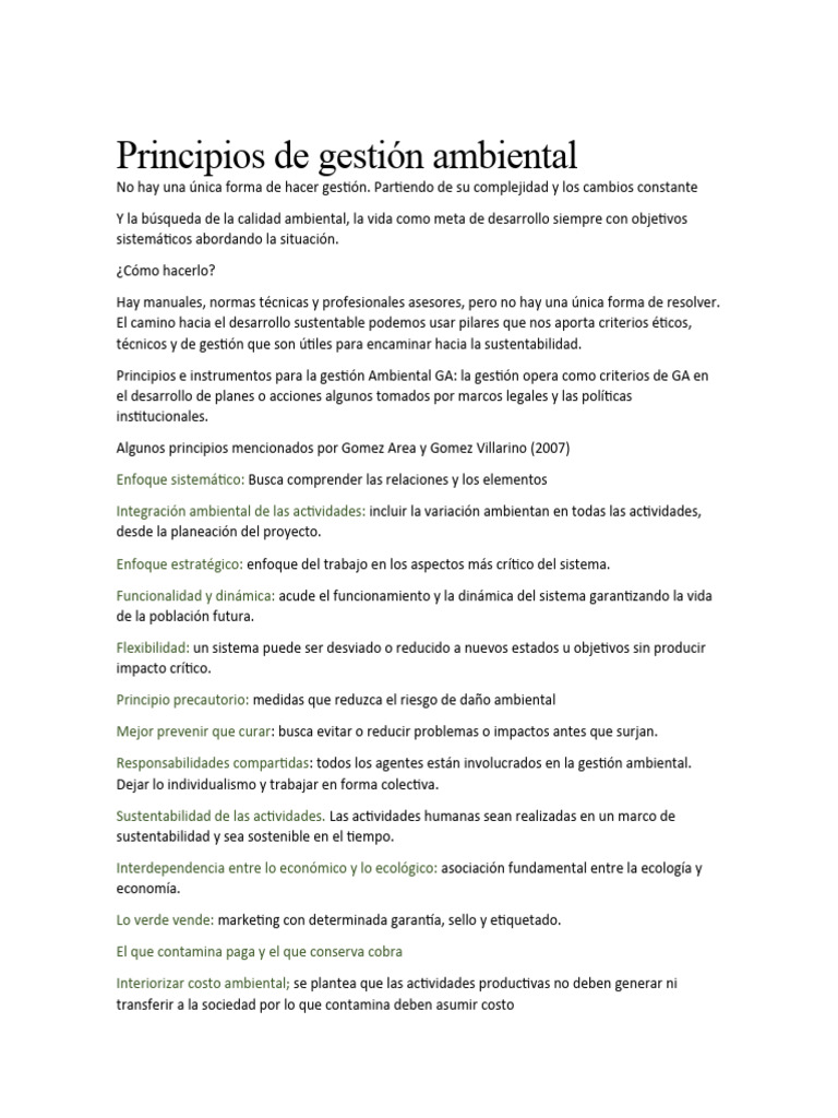 Principios Clave de Gestión Ambiental | PDF | Sustentabilidad | Entorno ...