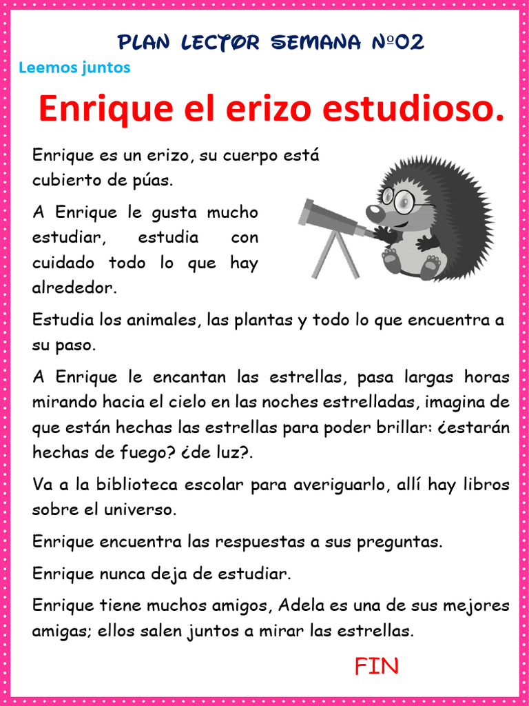 Enrique el erizo estudioso: Lectura infantil | PDF | Artes del Lenguaje ...
