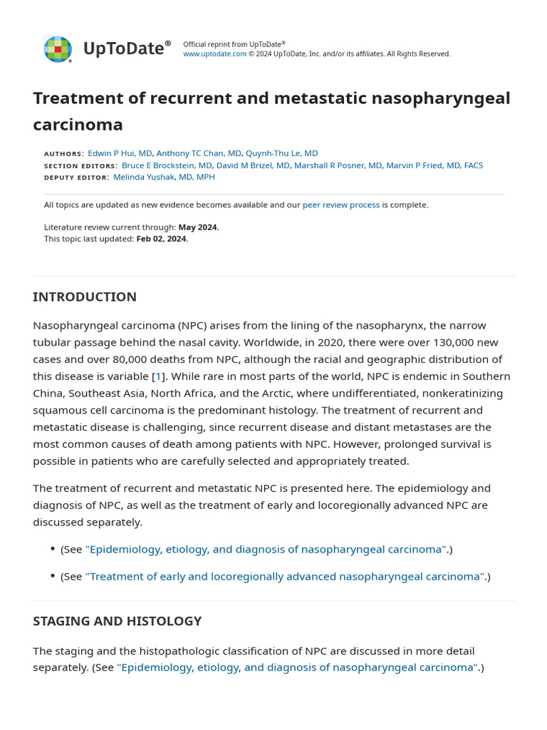 Treatment of Recurrent and Metastatic Nasopharyngeal Carcinoma ...