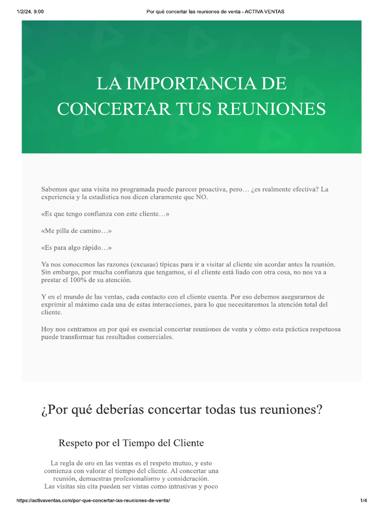 La Importancia de Concertar Tus Reuniones | PDF
