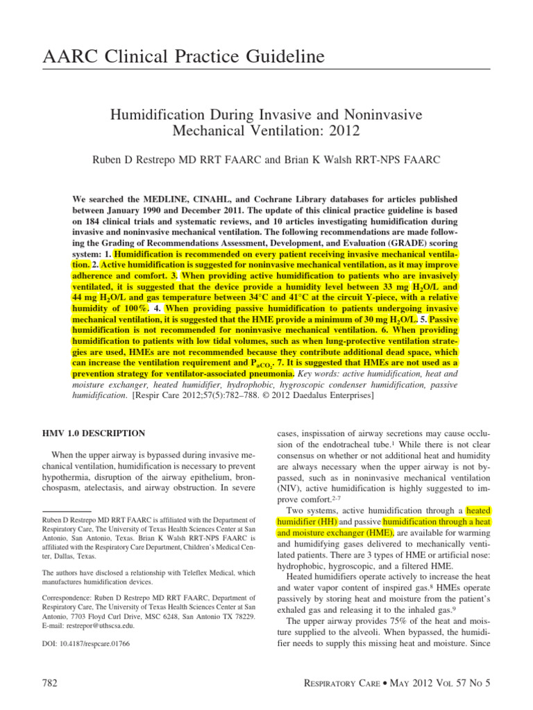 Humidification Guidelines for Ventilation | PDF | Intensive Care ...