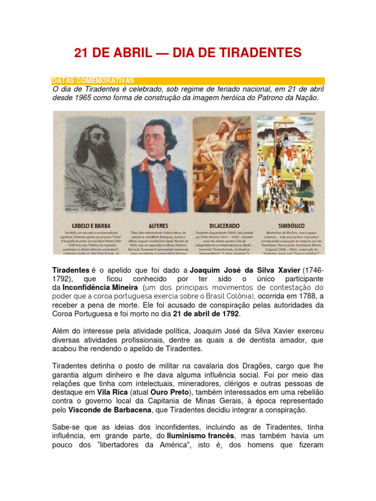Dia de Tiradentes: História e Significado | PDF | Brasil