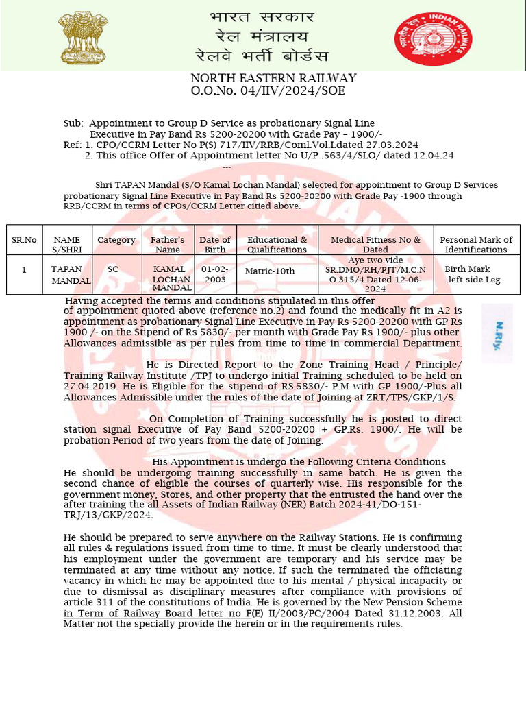 Government Of India Ministry Of Railways Railway Recruitment Board