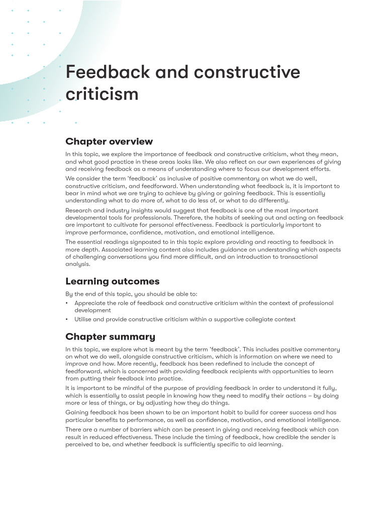 Importance of Feedback for Growth | PDF | Reflective Practice | Learning
