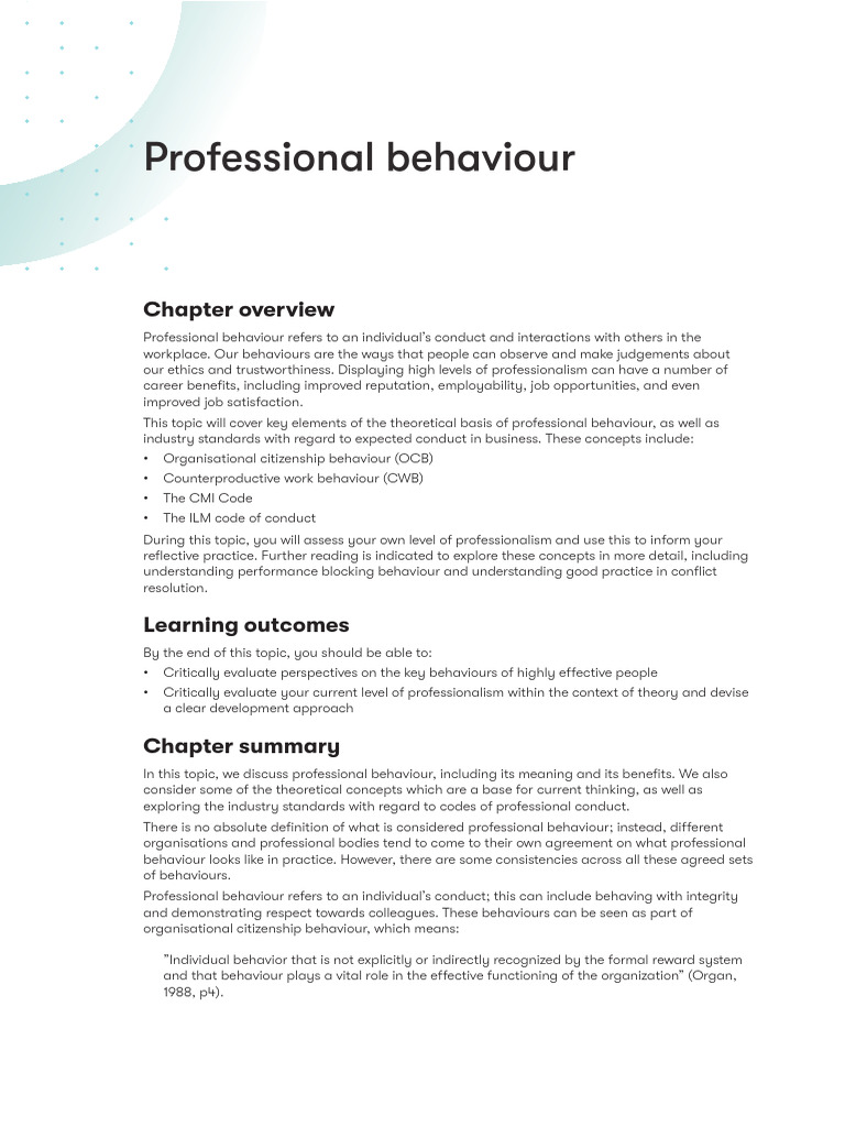 Topic Workbook Professional Behaviour Pdf Social Psychology
