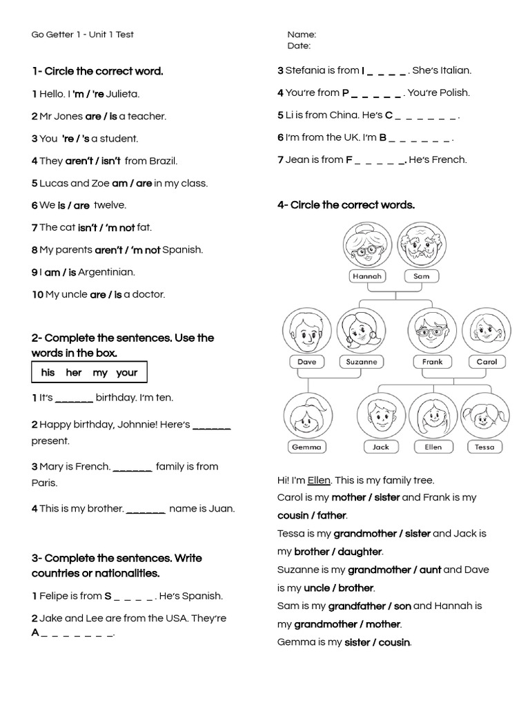 Go Getter 1 Unit 1 Test PDF | PDF