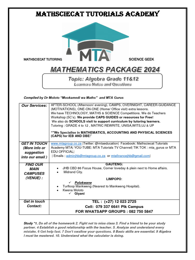 MTA Algebra Term 1 2024 Package 1 | PDF | Numbers | Algebra