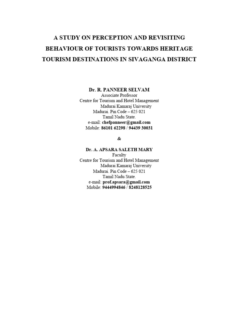 Heritage Tourism 1 Pdf Tourism Analysis Of Variance