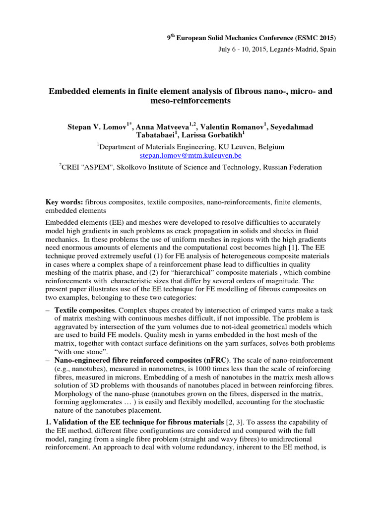 Embedded Elements in Finite Element Analysis of Fibrous Nano-, Micro ...