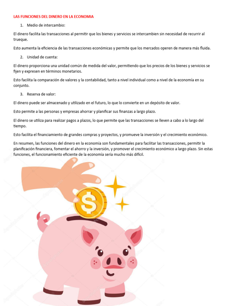 Funciones del Dinero en la Economía | PDF | Finanzas y dinero | Derecho