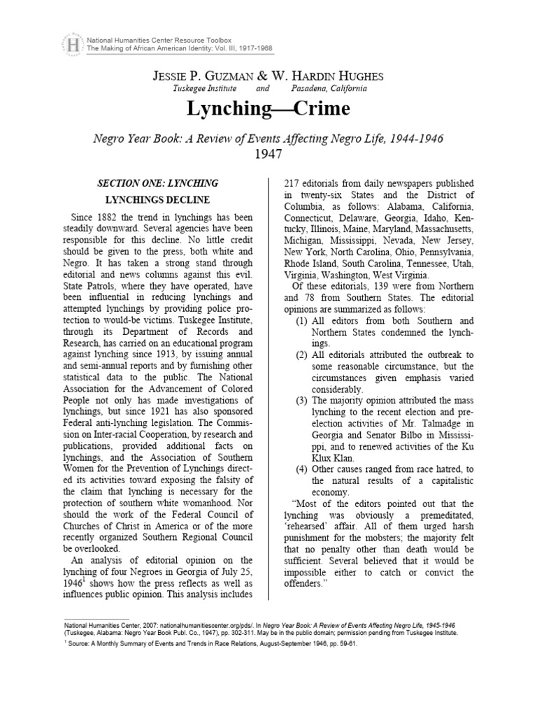 Lynching Trends and Editorial Responses PDF Lynching Justice