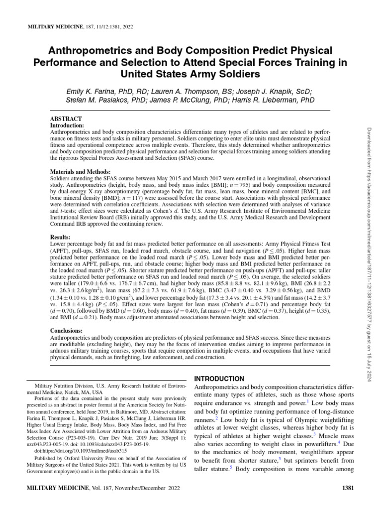 Anthropometrics and Body Composition Predict Physical | PDF | Body Mass ...