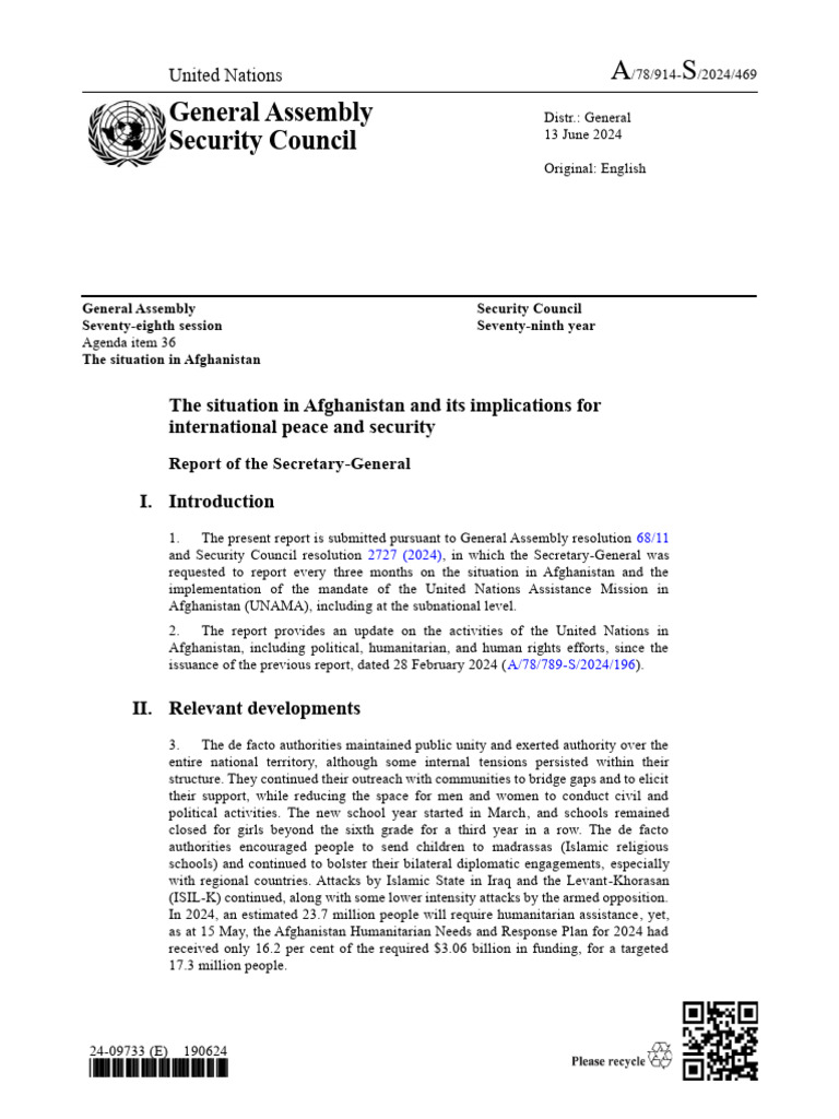Secretary General's Report June 2024 | PDF | Afghanistan