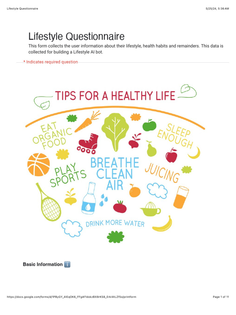 Lifestyle Questionnaire | PDF | Diet (Nutrition) | Diet & Nutrition