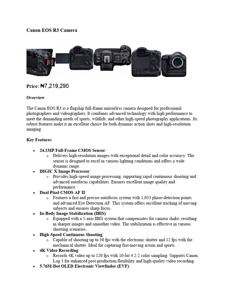 Canon EOS R3: Pro Mirrorless Camera | PDF | Autofocus | Camera
