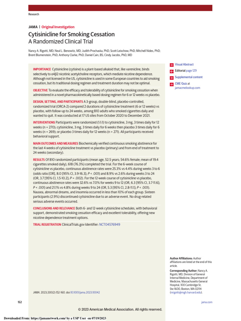 Cytisinicline For Smoking Cessation - Orca Trial | PDF | Smoking ...