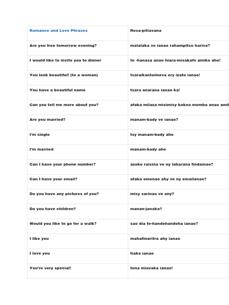 Romance and Love Phrases | PDF