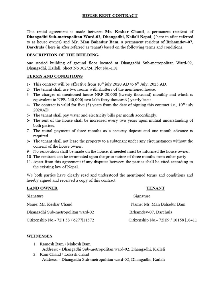 HOUSE RENT CONTRACT - Sssssssssssssss Chand | PDF