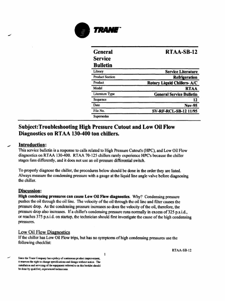 RTAA Chiller High Pressure Troubleshooting | PDF | Valve | Pressure