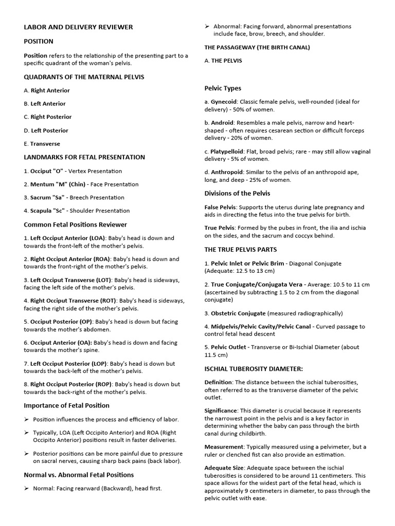 Labor and Delivery Overview Guide | PDF | Childbirth | Pelvis