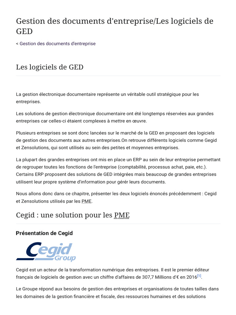 Solutions GED pour PME : Cegid et Zensolutions | PDF | Informatique ...