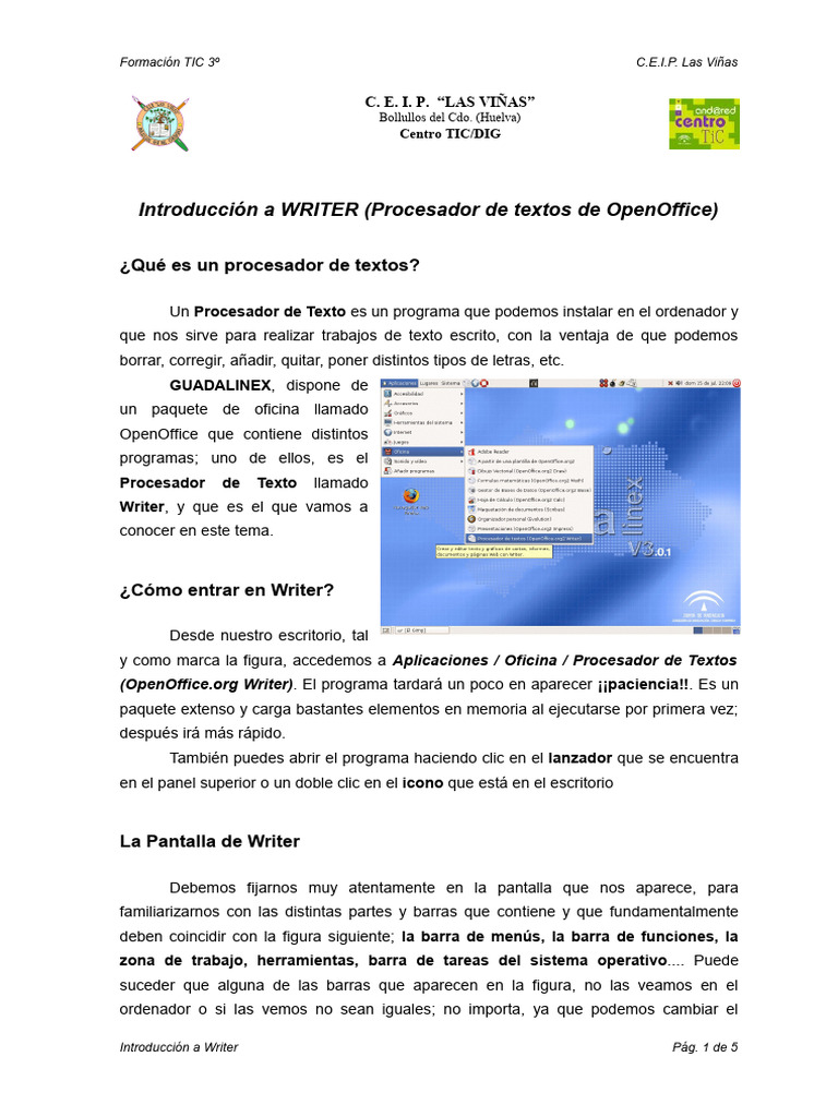 Introducción a OpenOffice Writer | PDF | Menú (Computación) | Ventana ...
