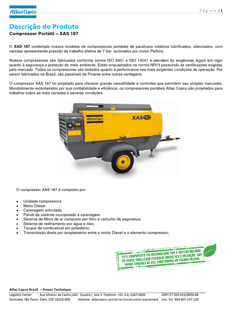Especificações do Compressor XAS 187 | PDF | Motores | Refrigeração