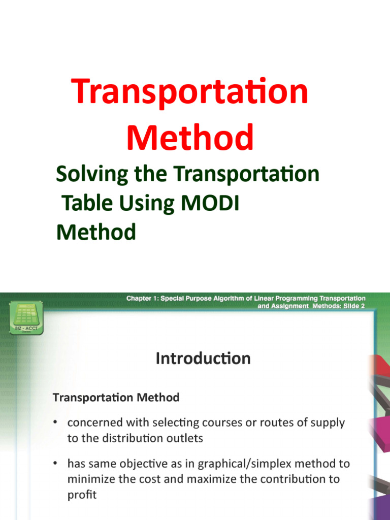 MODI Method for Transportation Problems | PDF | Applied Mathematics ...