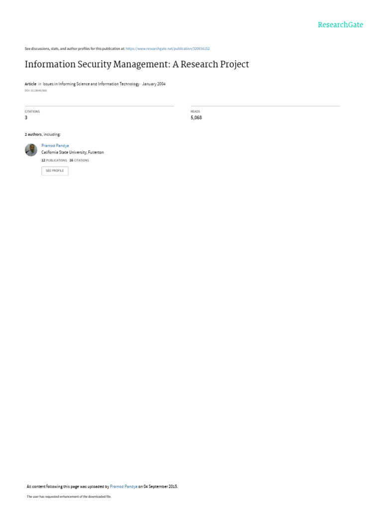 Information Security Management A Research Project | PDF | Computer ...