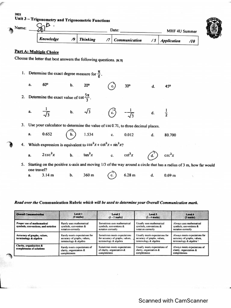 Unit 3 Test Solutions | PDF
